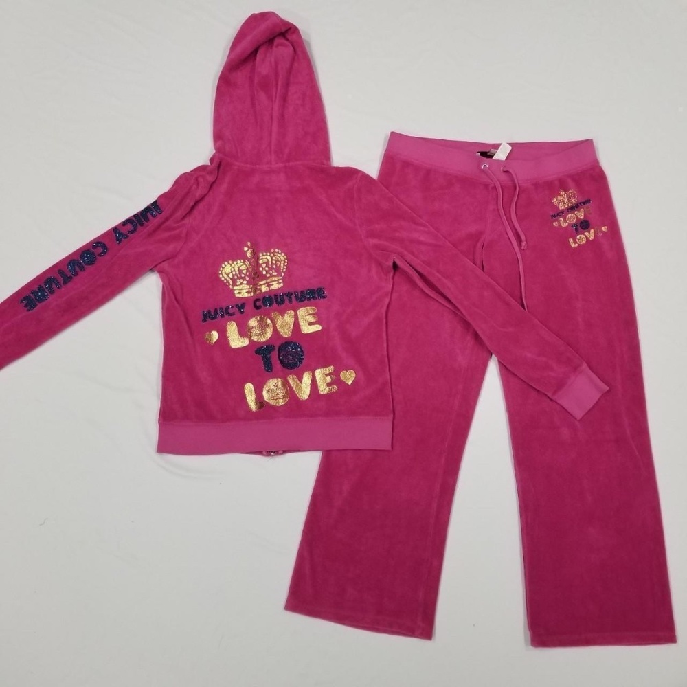 Juicy Couture Tracksuit Terry Matching Set Large Medium Purple Pink Sweatsuit